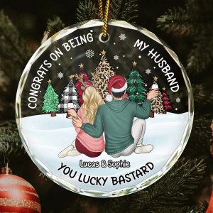 Christmas Congrats On Being My Husband - Personalized Circle Glass Ornament